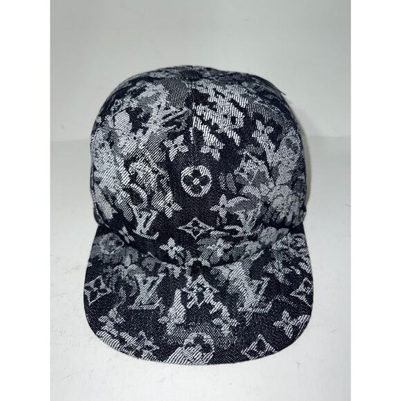 Louis Vuitton Monogram Tapestry Blue Grey LV Logo Sun Cap Baseball Hat 58cm - Picture 2 of 9